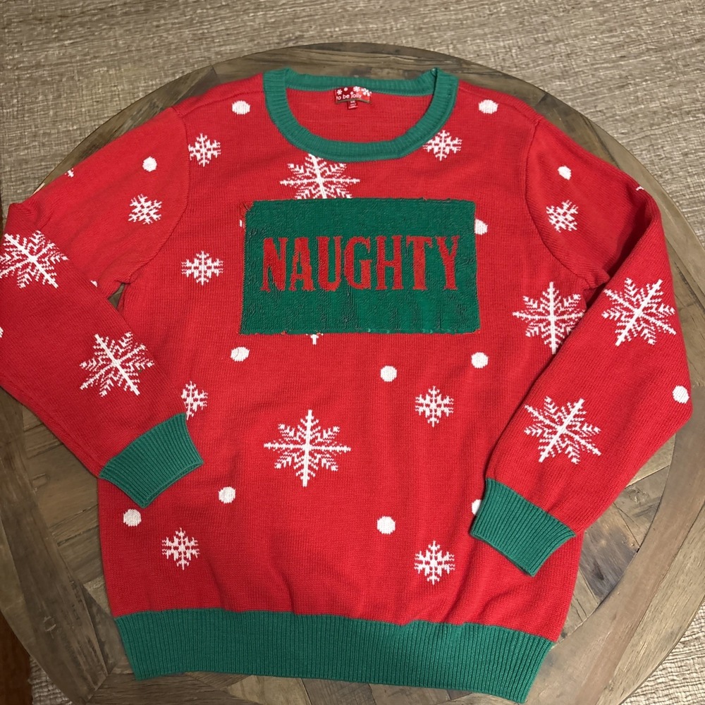 To be Jolly size XXL Women's Naughty/Nice Sequins Ugly Christmas Holiday Sweater